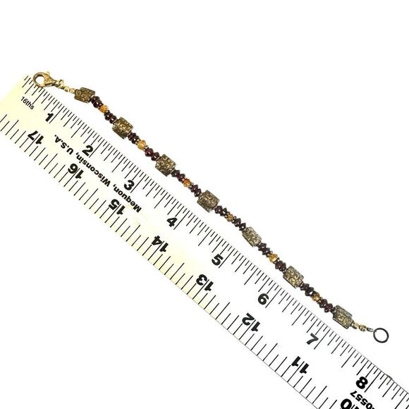 Sterling Silver Garnet & Amber Beaded Bracelet - Picture 11 of 11